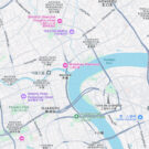 Mapa de la ciudad de Shanghái (上海), China. Contorno del río Huangpu (黄浦江), que atraviesa Shanghái y separa el área de Puxi al oeste y Pudong al este. Captura de pantalla de Google Maps.