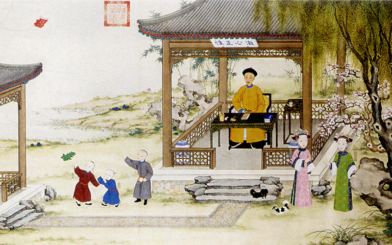 Fragmento de la pintura de la corte de la dinastía Qing. El emperador Daoguang y unos niños que vuelan cometas. Foto: Wikimedia commons, dominio público.