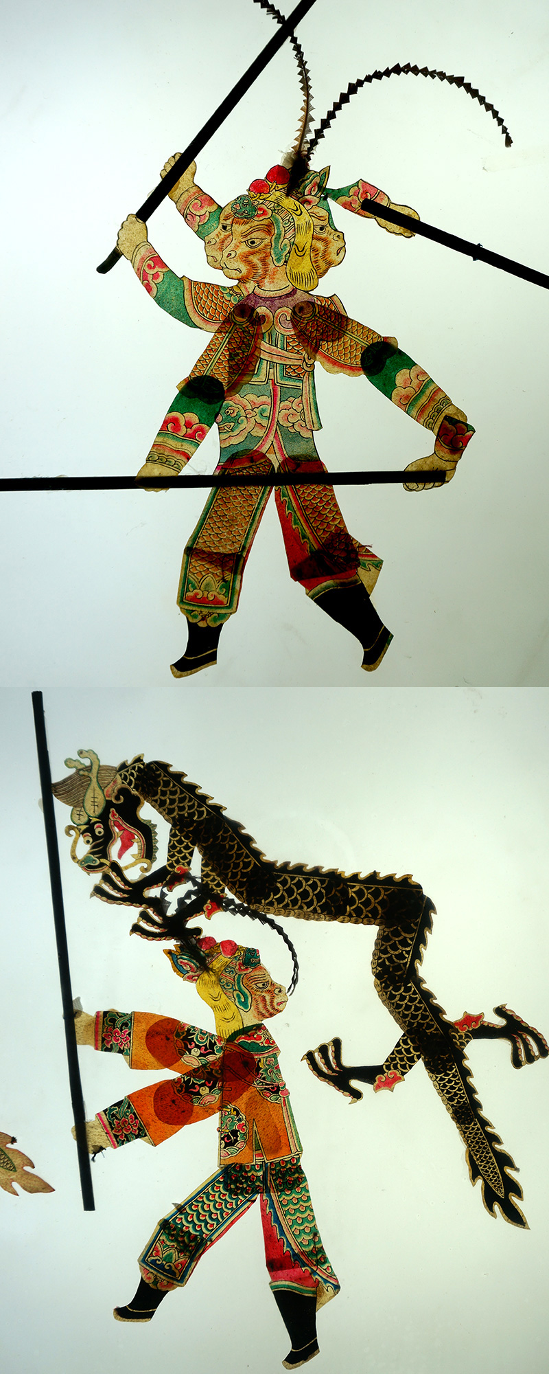 Marionetas de teatro de sombras de Sun Wukong en Haining. Imagen: Wikimedia commons para Sun Wukong, el rey mono, dominio público.