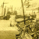 Fragmento de una imagen titulada «La flota del Kan a través del archipiélago indio» de «El libro de Maco Polo el veneciano: sobre los reinos y las maravillas del Este». Wikimedia commons, dominio público.