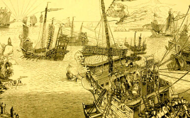 Fragmento de una imagen titulada «La flota del Kan a través del archipiélago indio» de «El libro de Maco Polo el veneciano: sobre los reinos y las maravillas del Este». Wikimedia commons, dominio público.