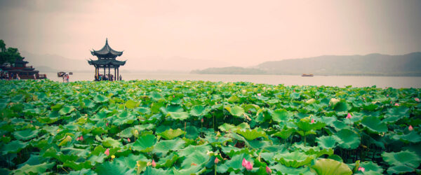 Zhejiang o la seda: Pabellón en el lago del Oeste de Hangzhou. Foto: 123Rf.