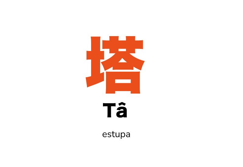 La palabre «estupa« se forma con el carácter 塔 (tǎ) compuesto por el radical de tierra 土 en la parte izquierda, que hace referencia al dominio arquitectónico y el elemento fonético 荅 (dá). Imagen: javierperez.info.