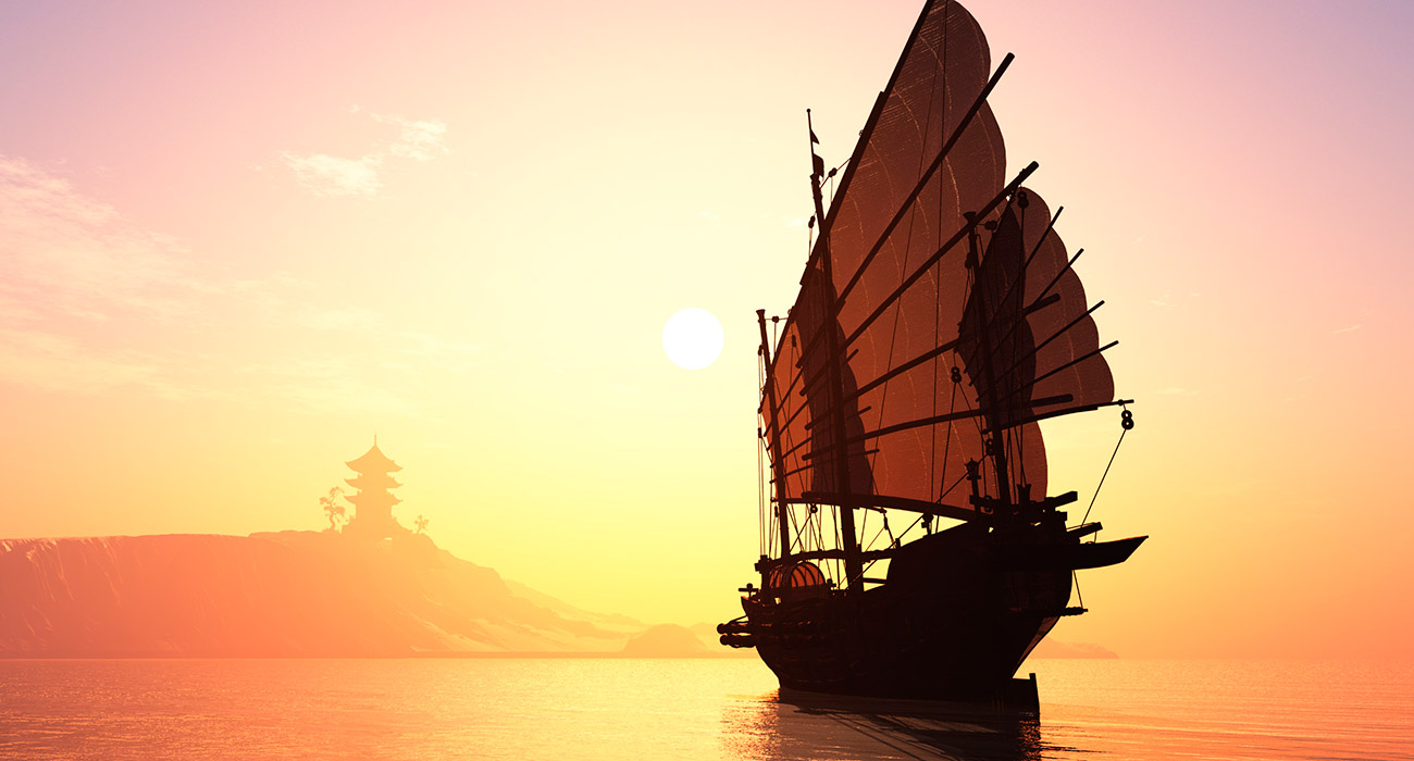 Rutas marítimas chinas: navío antiguo chino haciendo cabotaje.