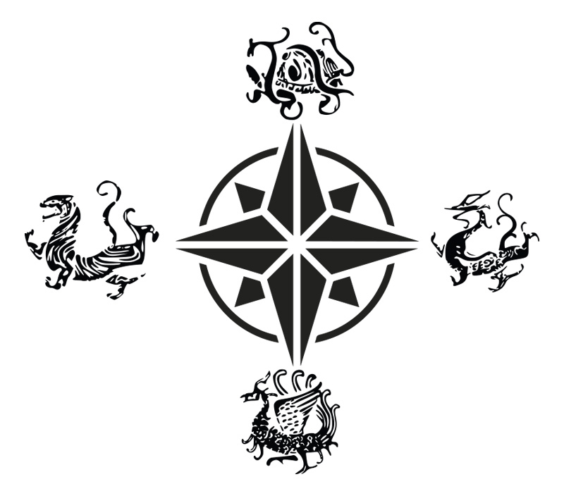 Los 4 puntos cardinales, representados por las 4 bestias de la mitología china.