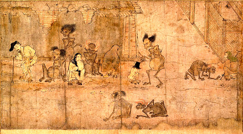 Zhongyuan, el festival de los fantasmas: Los «preta» son almas dde fallecidos. A partir del chino se traducen a menudo como ‘espíritus hambrientos’. Representación artística de los Pretas (siglo XII). Foto: Wikipedia.