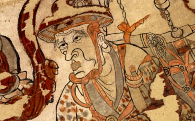 Detalle del fresco que representa al monje budista Xuanzang (1851-900) en las cuevas de Mogao, en Dunhuang, siglo IX. Está extraída de la cueva 17. Colección del museo Británico. Wikimedia commons, dominio público para «Xuanzang».