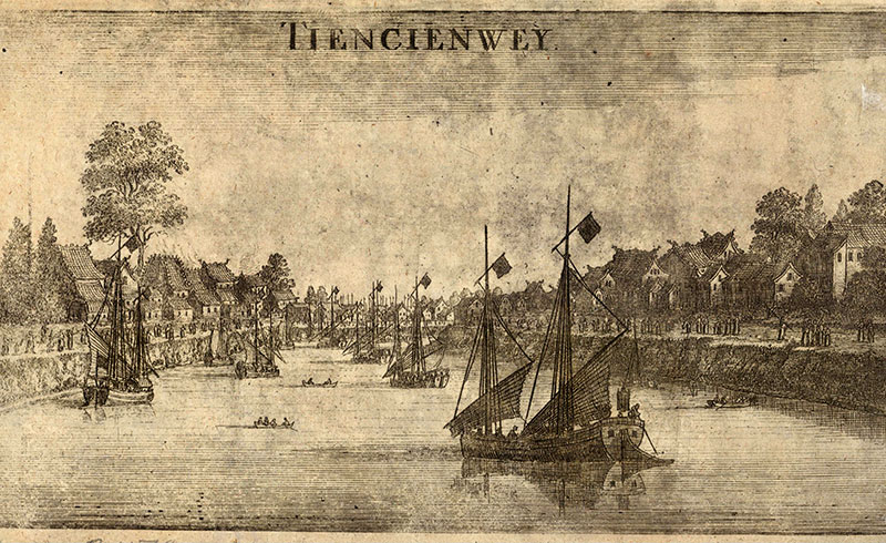 Grabado con una vista de Tianjin de Wenceslaus Hollar. Wikimedia. Dominio Público.