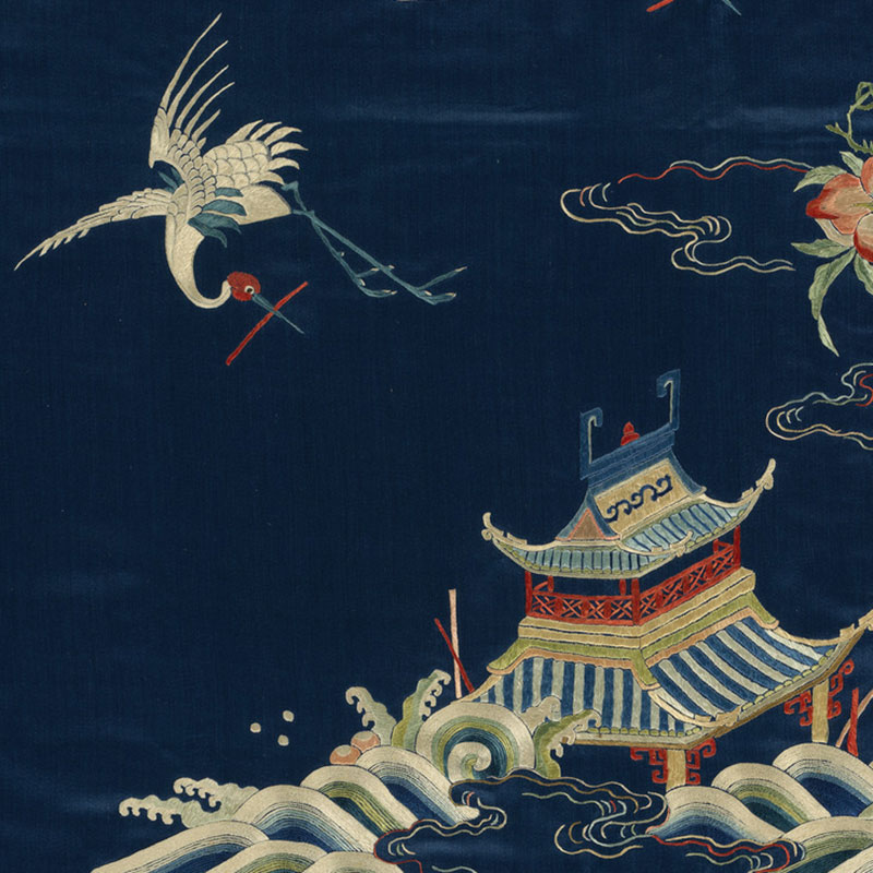 Detalle del mural con garzas sobre el País de los Inmortales. Dinastía Qing (1644–1911). Dominio público en el MET.