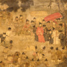 El emperador Suzong dando la bienvenida al anterior emperador Xuanzong en el puesto de Wanxian, cerca de la capital Chang'an. Fragmento del cuadro. Museo de Shanghái. Wikimedia commons, dominio público para Tang Suzong.