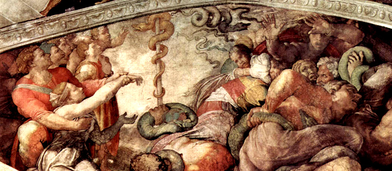 Según la Biblia, Dios convirtió su bastón en una serpiente en medio de la zarza ardiente cuando contactó con Moisés por primera vez para liberar al pueblo hebreo. Foto: Wikipedia.