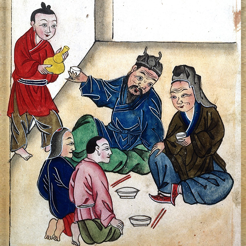 Album ilustrado de las minorías étnicas de Yunan. Autor anónimo. Imagen de , CC-BY-4.0, Wikimedia para «Chinese chopsticks in art».