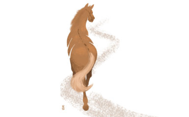 "El caballo viejo conoce el camino" (老马识途, 'Lăomă shí tú'). Ilustración de Xavier Sepúlveda.