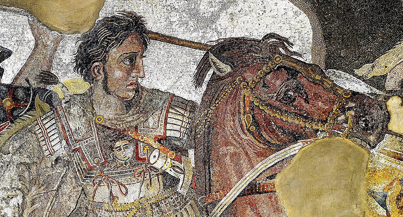 Caballo Hanxue: Alejandro Magno con Bucéfalo en un mural helenístico. Bucéfalo no era Hanxue, pero esta raza fue usada y aprecidada por el conquistador macedonio. Foto: wikipedia.