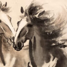 Fragmento de la obra «Dos caballos al galope» de Xu Beihong. Tinta sobre rollo de papel. Foto: Wikimedia commons, domino público.