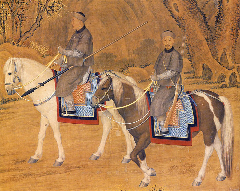 Dos jefes a caballo. Lang Shining. Foto: Wikimedia commons,dominio público para Giuseppe Castiglione.