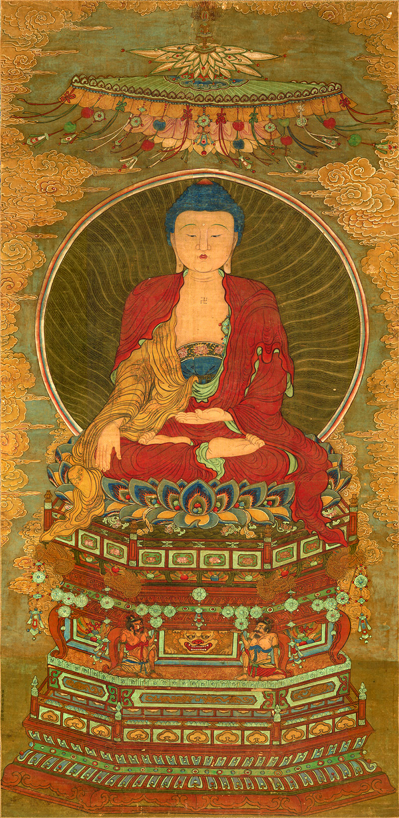 Buda Tathagata. Tathagata significa literalmente «El que ha venido asi» Rollo de pintura. Wikimedia commons, dominio público para «Buddhist art in China»