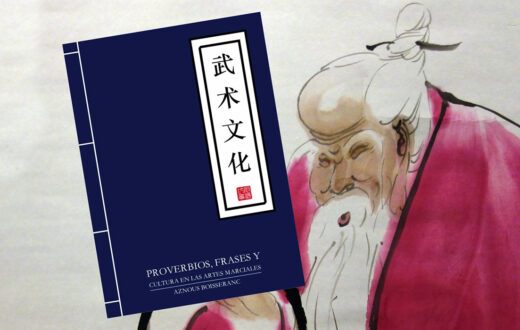 Proverbios, frases y cultura en las artes marciales, de Aznous Boisseranc. Montaje de la portada del libro con un dibujo de un maestro chino de 123RF.