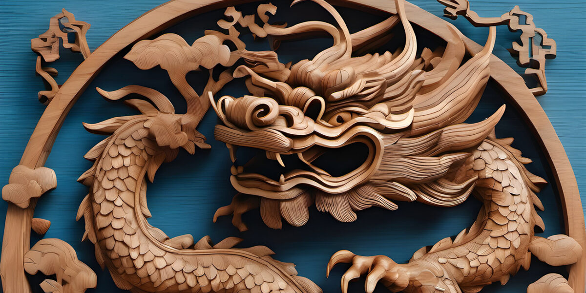 El año nuevo chino 2024 es el año del dragón de madera. Sus colores son el plata, blanco grisáceo y dorado. Sus números son el 1, el 6 y el 7. Foto generada por AI.123RF.