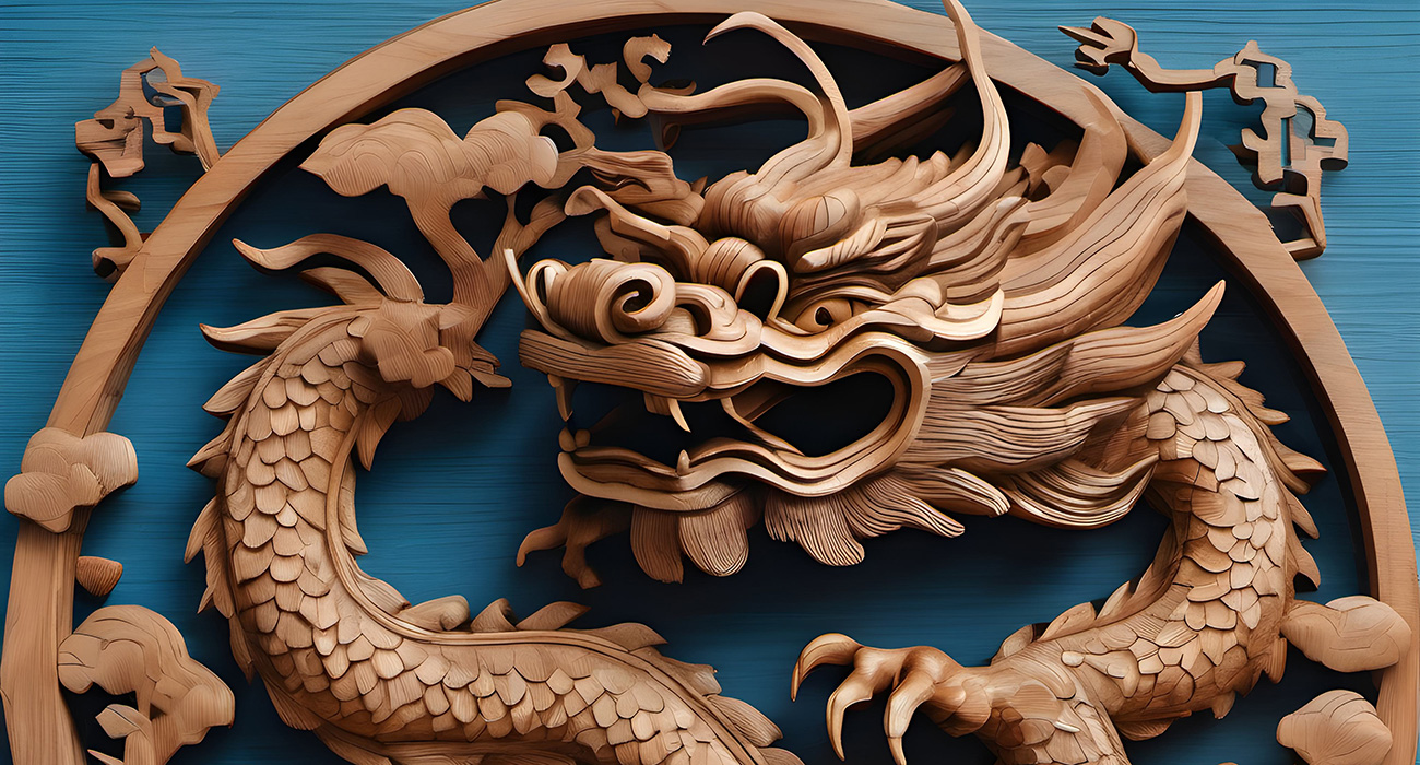 El año nuevo chino 2024 es el año del dragón de madera. Sus colores son el plata, blanco grisáceo y dorado. Sus números son el 1, el 6 y el 7. Foto generada por AI.123RF.