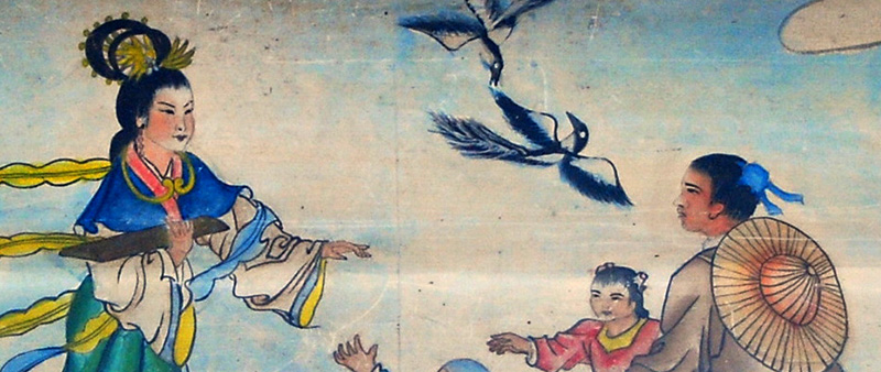La reunión entre Niúlang y el hada Zhïnü. Fragmento del fresco en el corregor largo del Palacio de Verano de Beijing. Foto: Wikipedia.