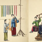 Fabricación de seda en la antigua China. Montaje de dos acuarelas de 1800. Architecture Collection, New York Public Library Archives, Dominio Público.