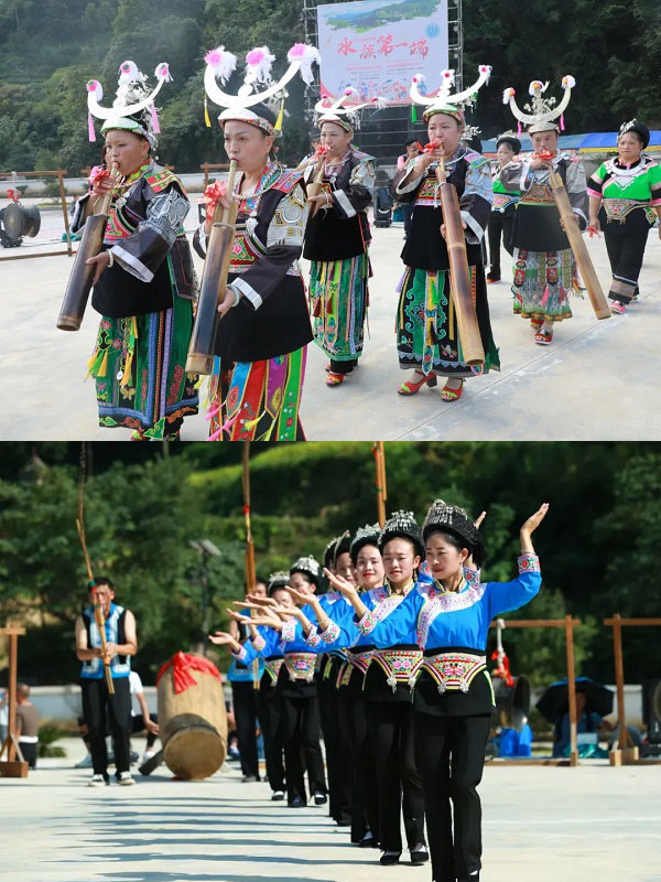 Mujeres de la etnia Sui danzando para celebrar el festival anual de Duan. Foto de Xiao Wei proporcionada por chinadaily.com para la web oficial del gobierno de la provincia sureña de Guizhou.