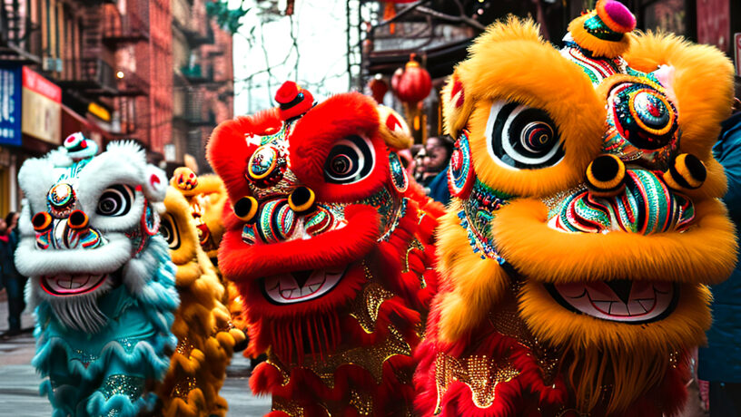 Escena de la Danza de Nian en el contexto de la Fiesta de la Primavera, que conmemora la entrada del nuevo año los quince días previos a la primera luna llena. Foto: 123RF.