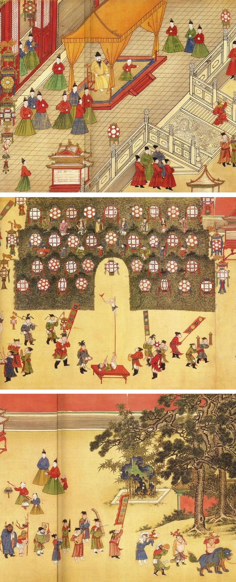 El noveno emperador Ming, Xianzong (Emperador Chenghua), disfrutando del Festival de los Faroles chino. Imagen: Corte imperial Ming. Dominio público. Wikimedia para «Emperor Xianzong_Enjoying the Lantern Festival.