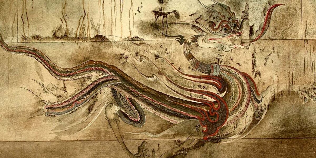 Qinglong, el Dragón Azul del Este. Mural de una tumba. Foto: 朝鮮總督府 - 朝鮮古蹟図譜 2卷 page 116. Wikimedia, domino público.