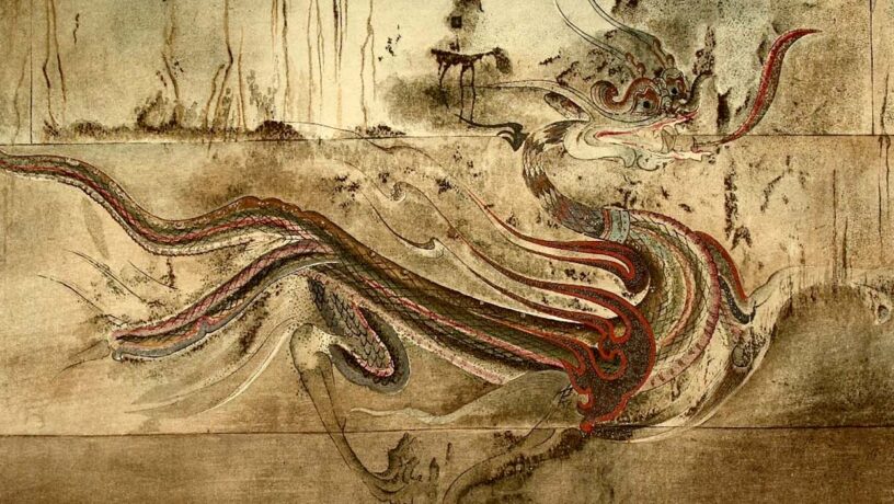 Qinglong, el Dragón Azul del Este. Mural de una tumba. Foto: 朝鮮總督府 - 朝鮮古蹟図譜 2卷 page 116. Wikimedia, domino público.
