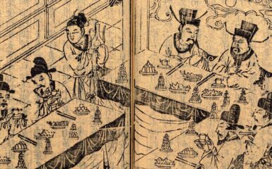 Reunión en la que Dong Zhuo anuncia que quiere deponer al emperador Shao, el último emperador Han. Ilustración de una versión del «Romance de los Tres Reinos». Foto: Wikimedia. Original de la dinastía Ming. Dominio público para «Dong Zhuo».