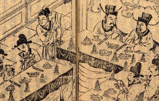 Reunión en la que Dong Zhuo anuncia que quiere deponer al emperador Shao, el último emperador Han. Ilustración de una versión del «Romance de los Tres Reinos». Foto: Wikimedia. Original de la dinastía Ming. Dominio público para «Dong Zhuo».